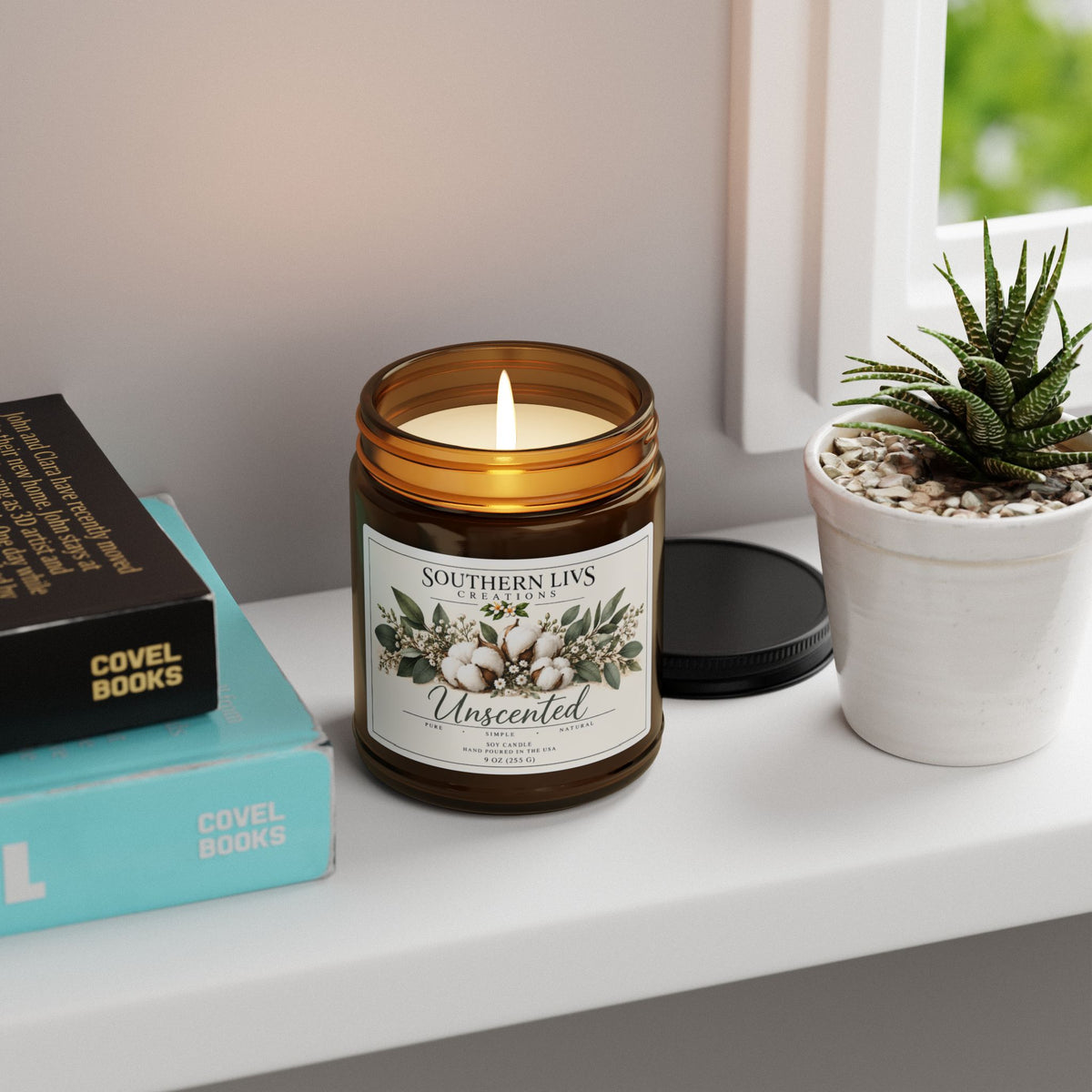 Unscented Soy Candle in Amber Jar 9 oz