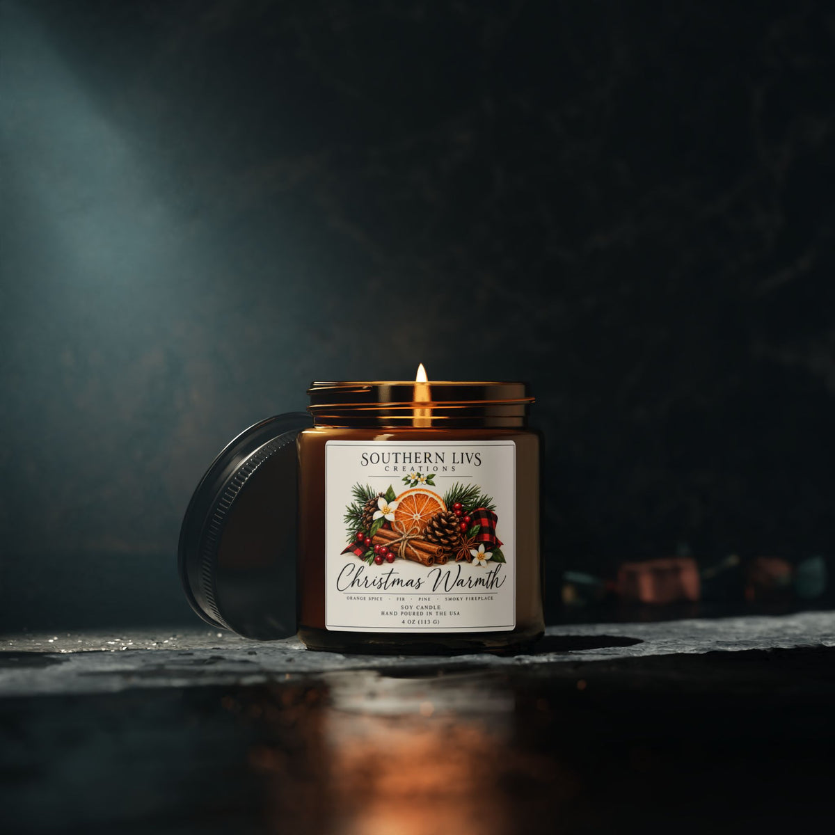 Christmas Warmth Scented Soy Candle — Amber Jar 4 oz