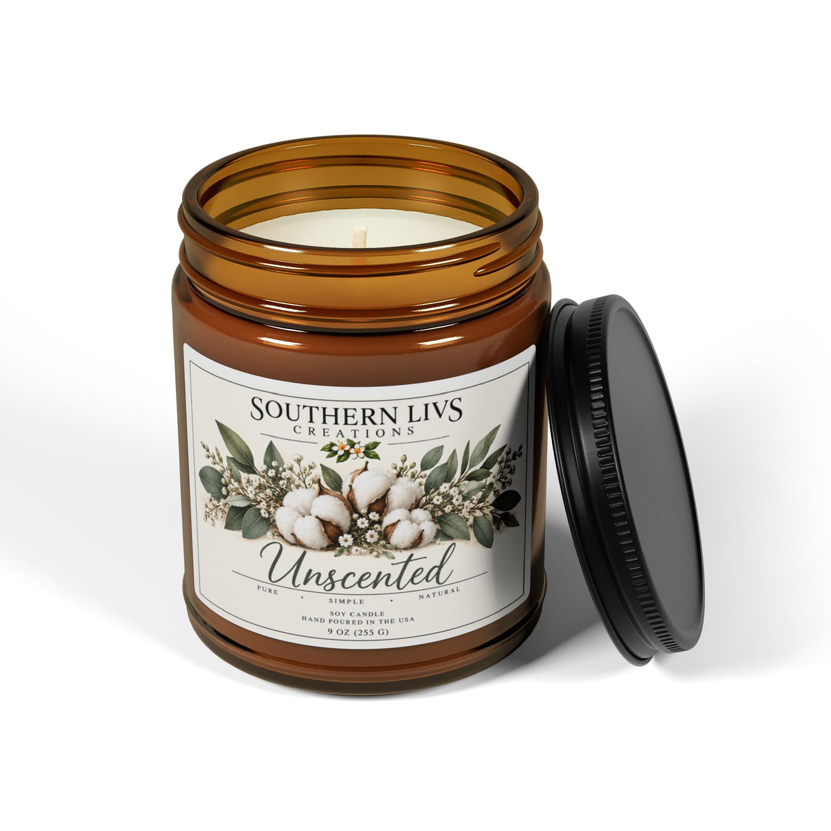Unscented Soy Candle in Amber Jar 9 oz