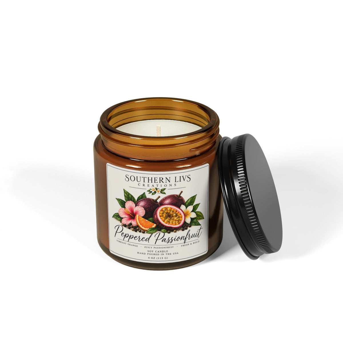 Soy Candle — Peppered Passionfruit Amber Jar 4 oz