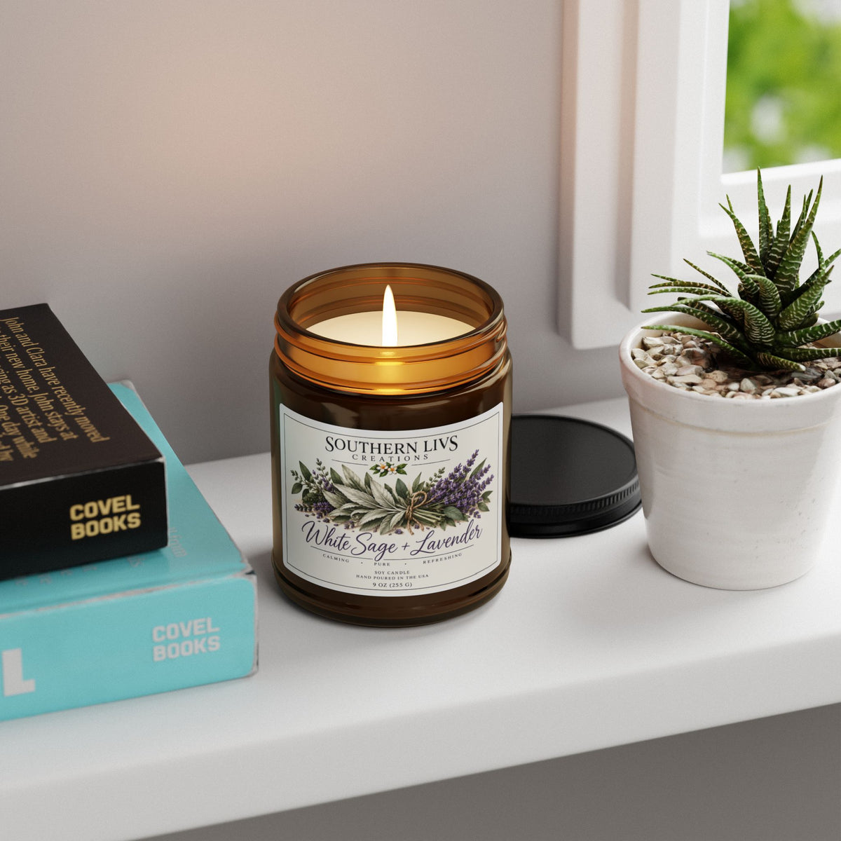 White Sage & Lavender Scented Soy Candle 9 oz