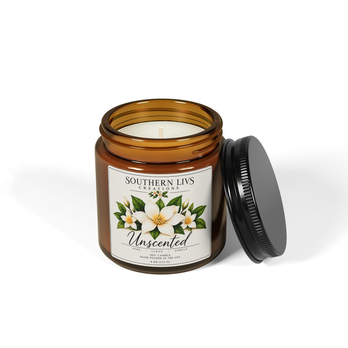 Soy Candle - Unscented Amber Jar 4 oz