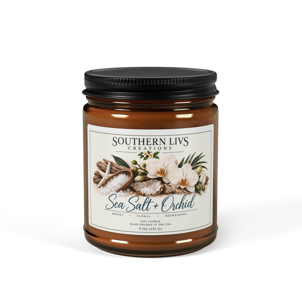 Sea Salt & Orchid Scented Soy Candle 9 oz