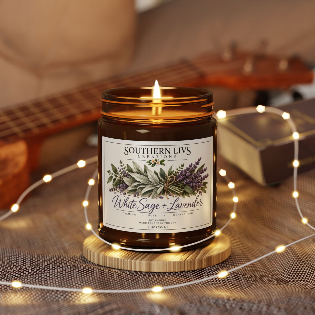 White Sage & Lavender Scented Soy Candle 9 oz