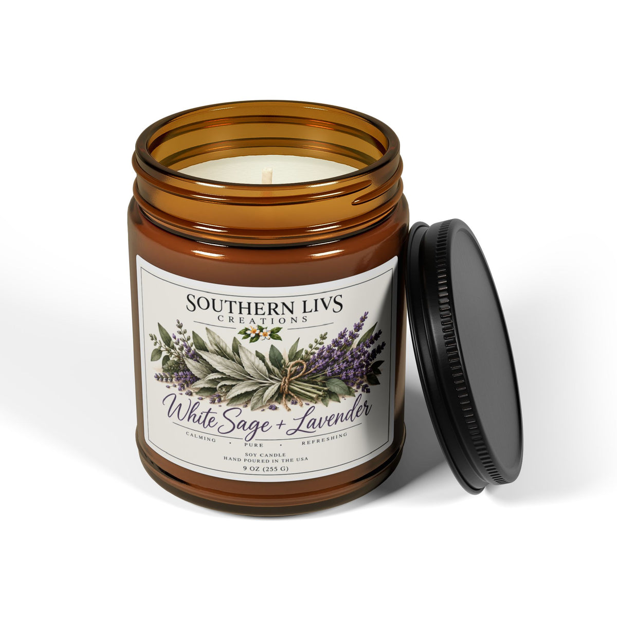 White Sage & Lavender Scented Soy Candle 9 oz