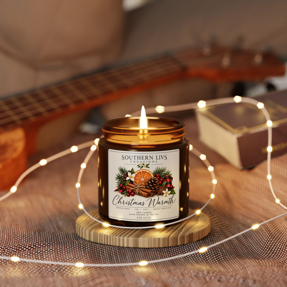 Christmas Warmth Scented Soy Candle — Amber Jar 4 oz