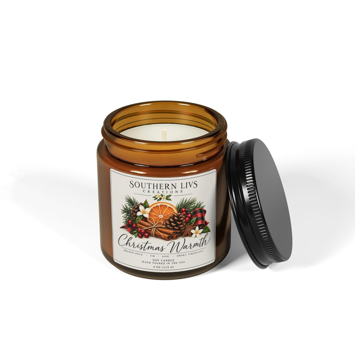 Christmas Warmth Scented Soy Candle — Amber Jar 4 oz