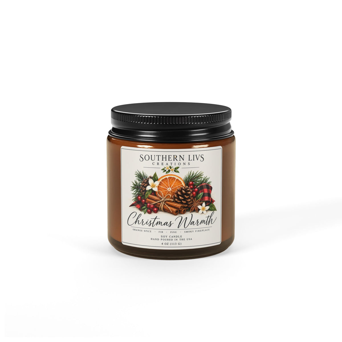 Christmas Warmth Scented Soy Candle — Amber Jar 4 oz