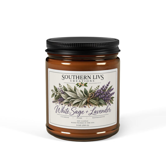 White Sage & Lavender Scented Soy Candle 9 oz