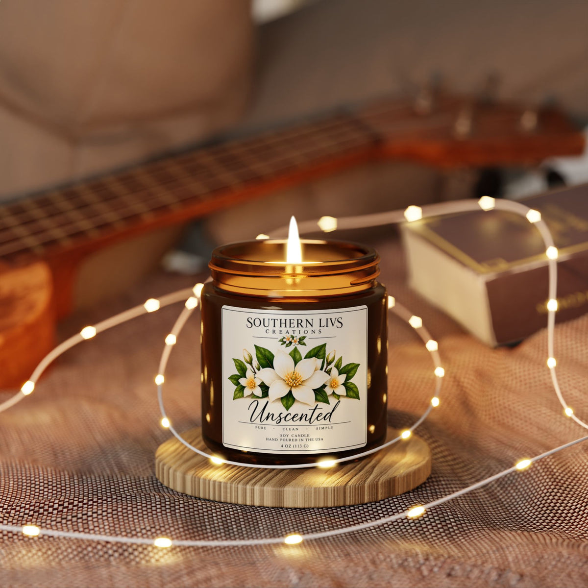 Soy Candle - Unscented Amber Jar 4 oz